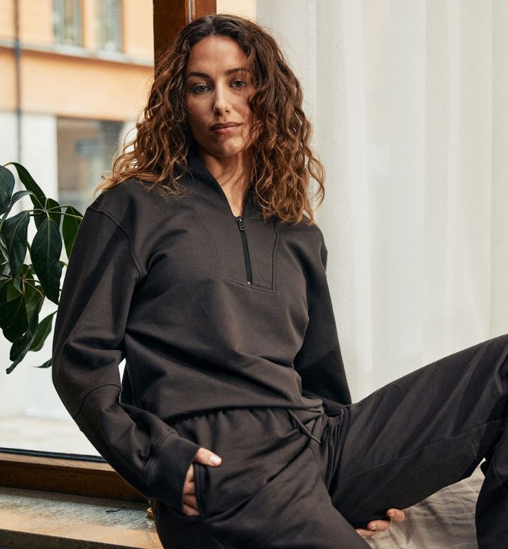 Felpa collo alto in Cotone Biologico con Half Zip