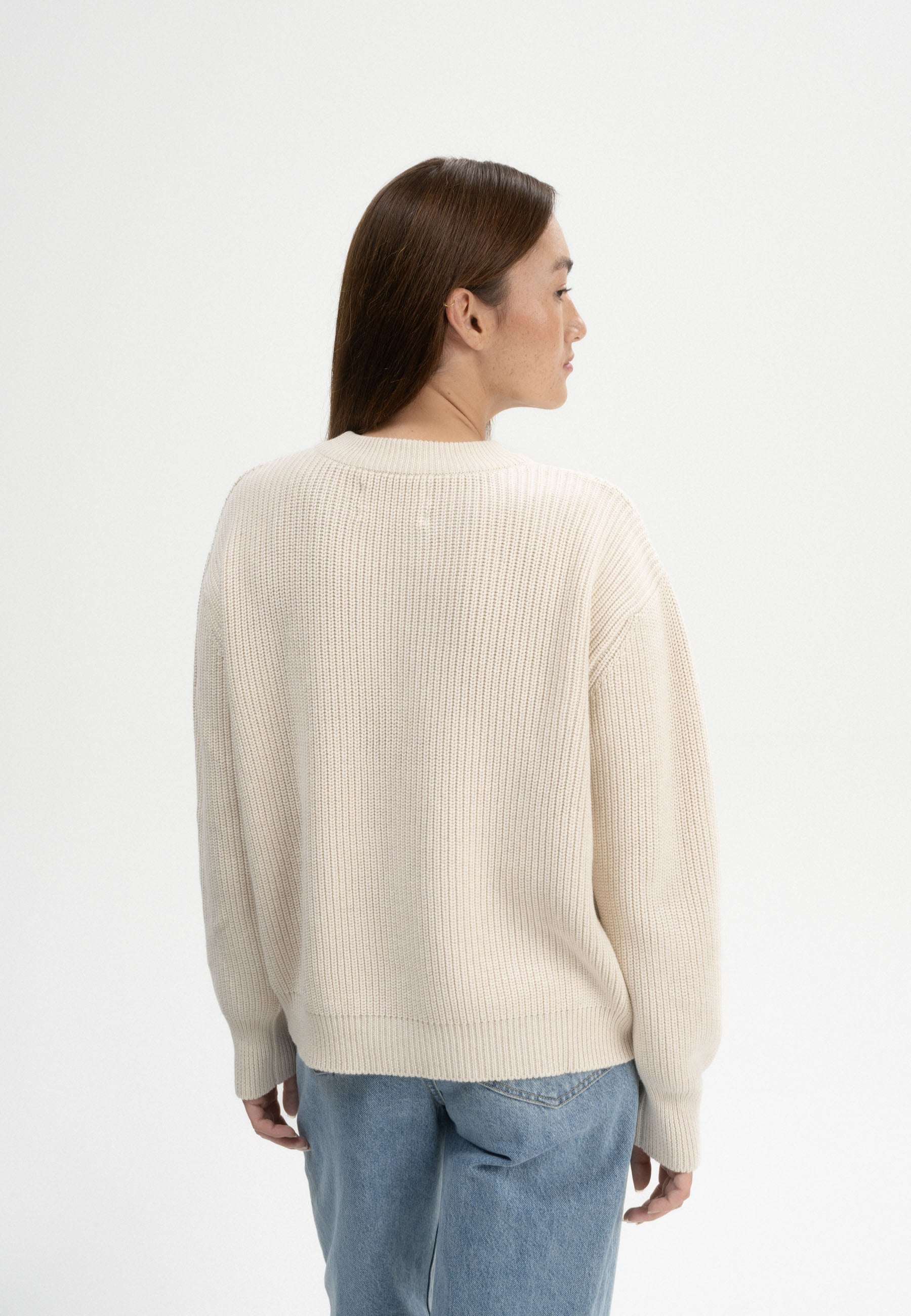 Maglione girocollo a costine in 100% caldo cotone organico